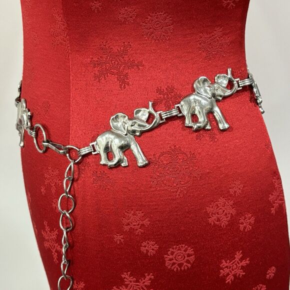 Vintage Silver Chain Belt Lucky Elephants Adjustable Concho Style Hippie Boho - Picture 8 of 10